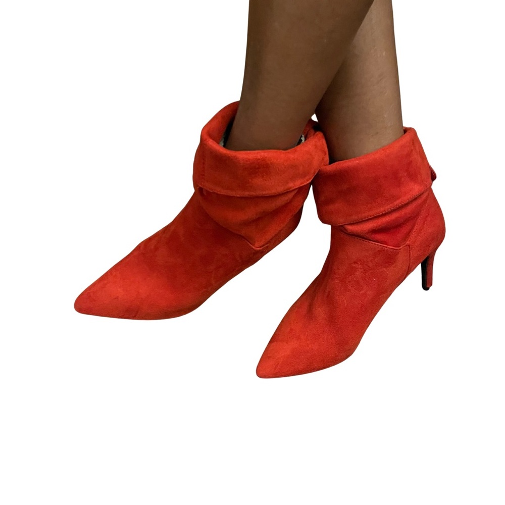 Women's Red Suede Ankle Boots Slouch at the Top Size 8